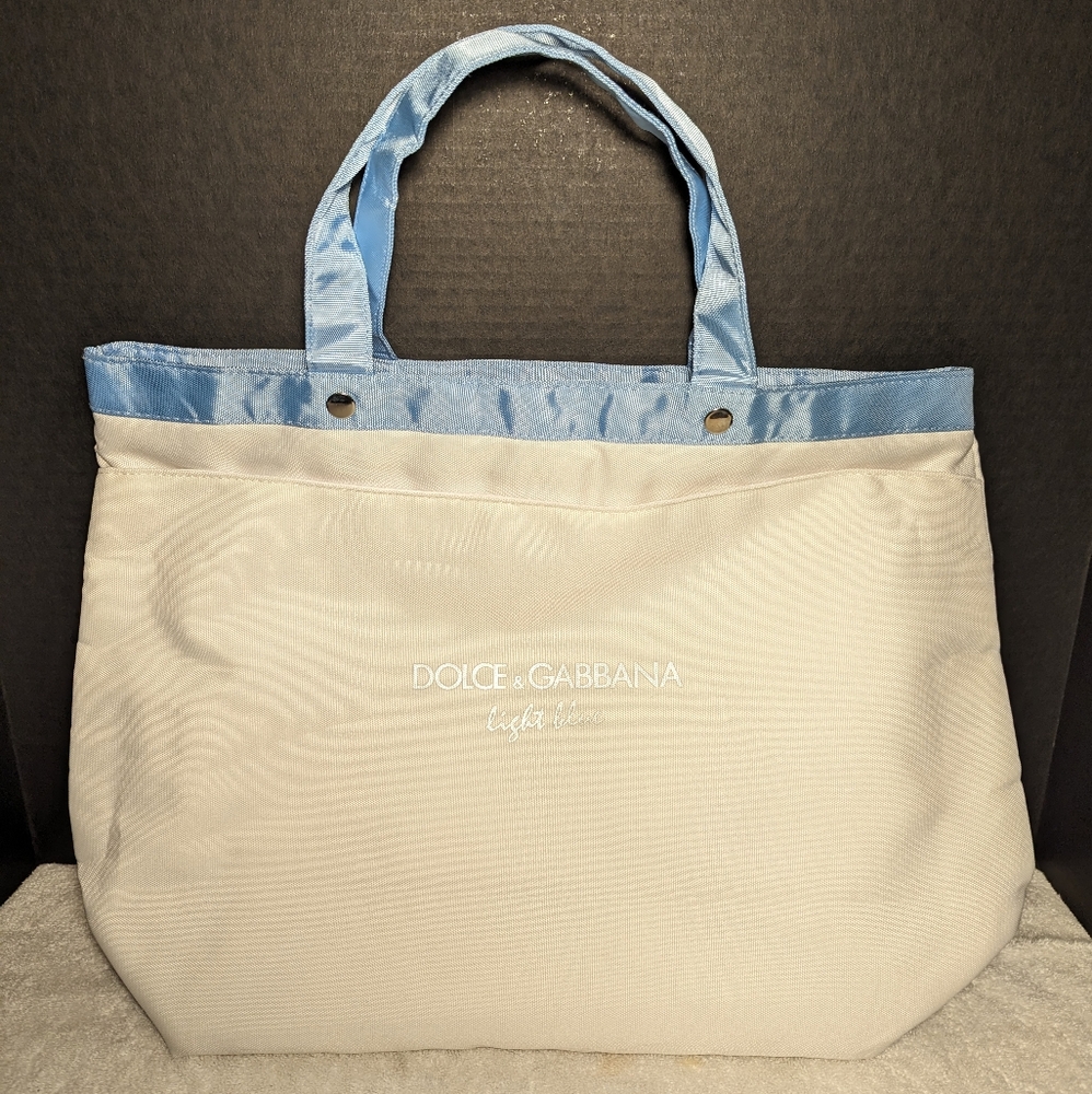 Dolce And Gabbana Light Blue Large Tote.  White, Blue And Silver Print.